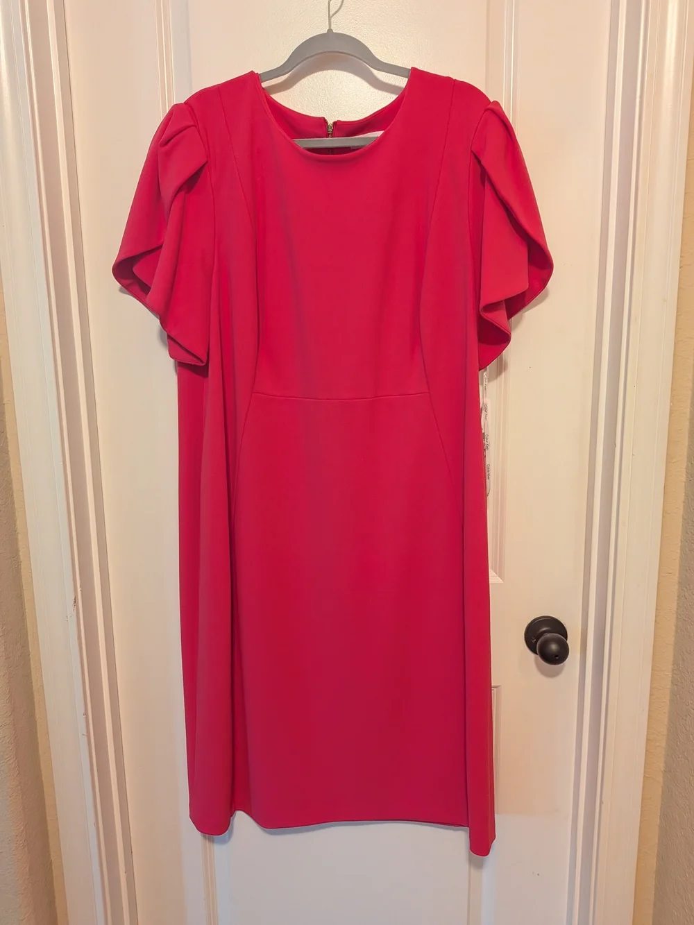 Calvin Klein Hot Pink Puff-Sleeve Midi Dress - Picture 1 of 5